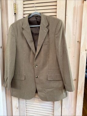 croft & barrow Brown Houndstooth Sport Coat 46L 2 button front Great Shape